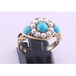 9ct Torquoise and seed pearl ring